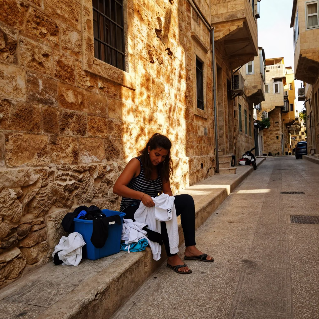 Sorting Laundry in Beirut in in Beirut, Lebanon