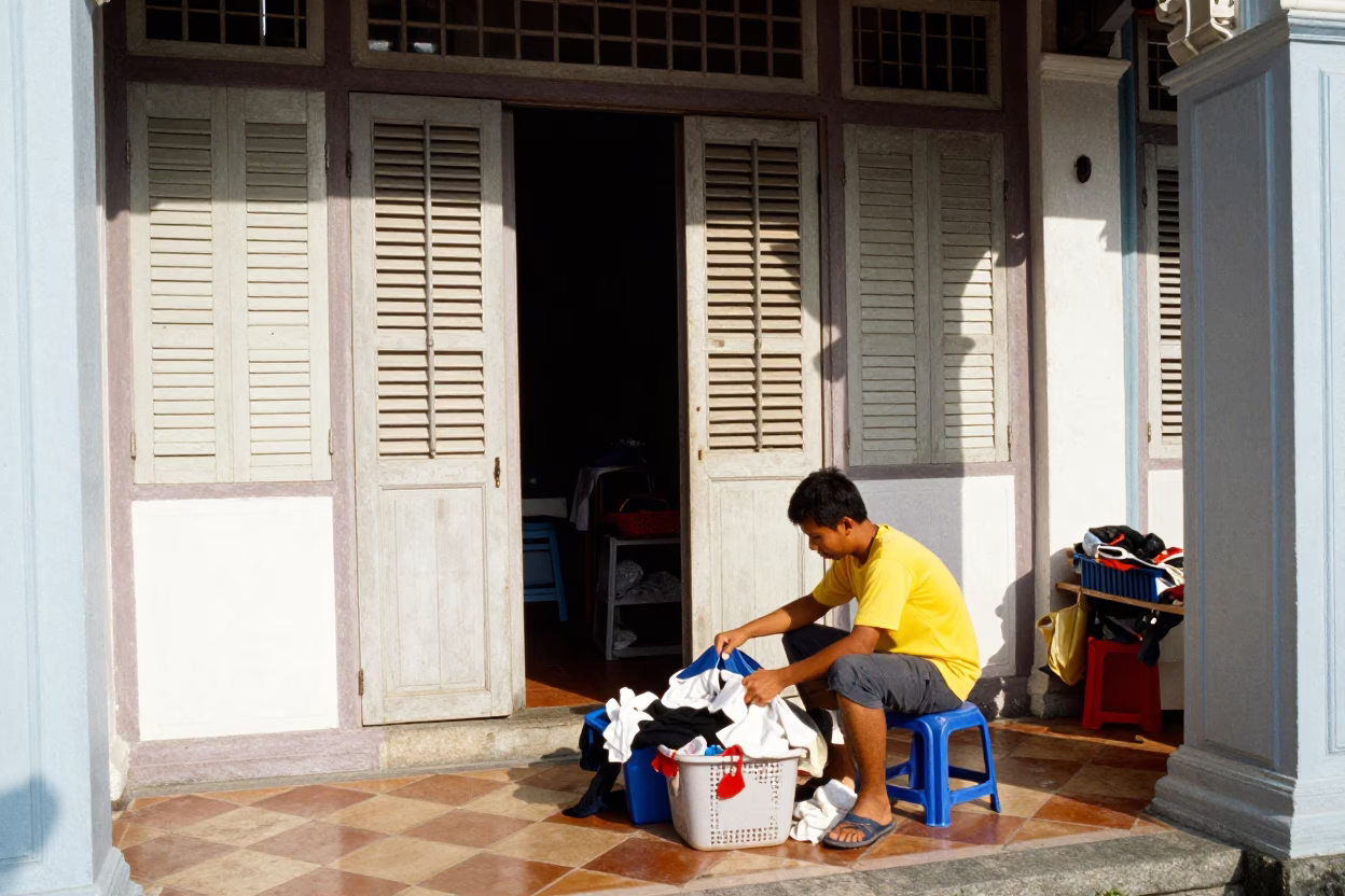 Sorting Laundry in George Town in in George Town, Malaysia