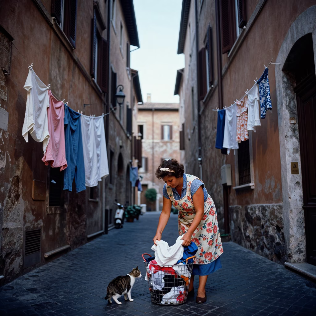 Sorting Laundry in Rome in in Rome, Italy