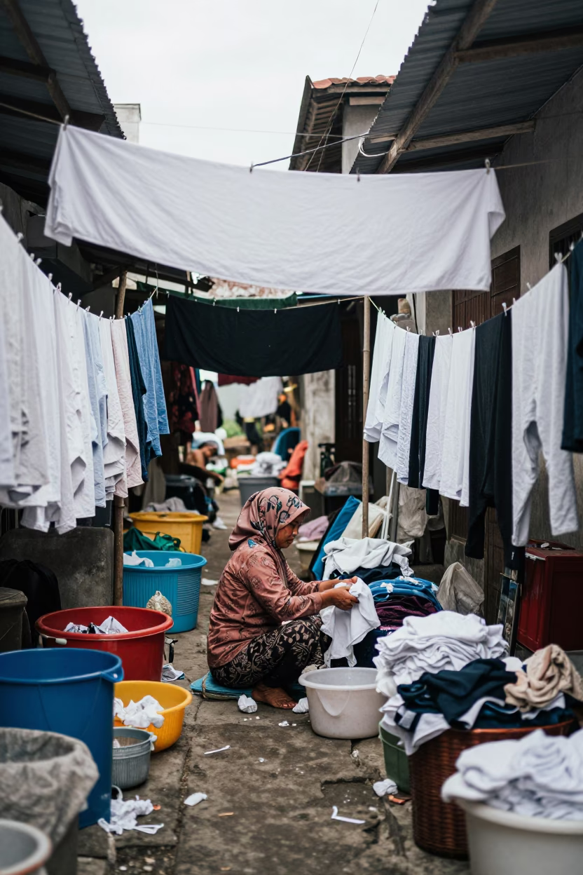 Sorting Laundry in Yogyakarta in in Yogyakarta, Indonesia