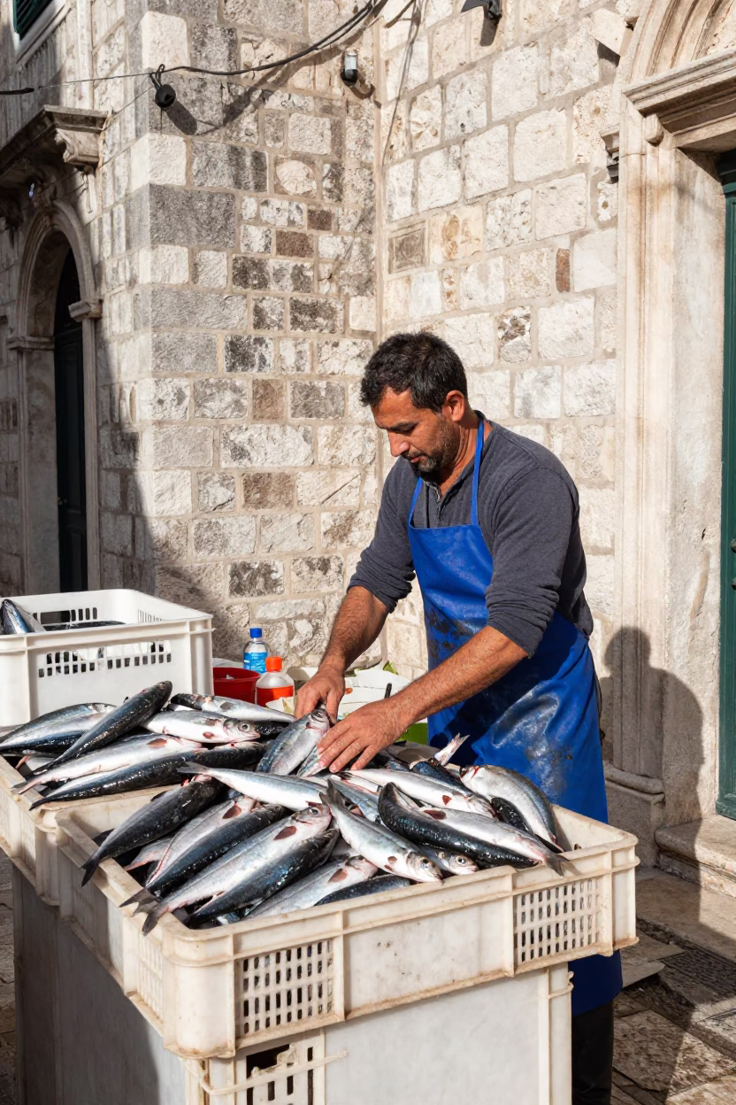 Sorting Mullet in Dubrovnik in in Dubrovnik, Croatia