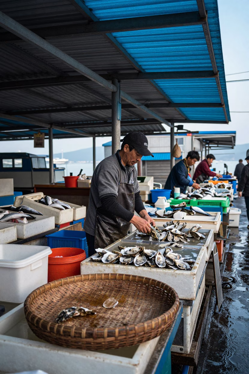 Sorting Oysters in Busan in in Busan, South Korea