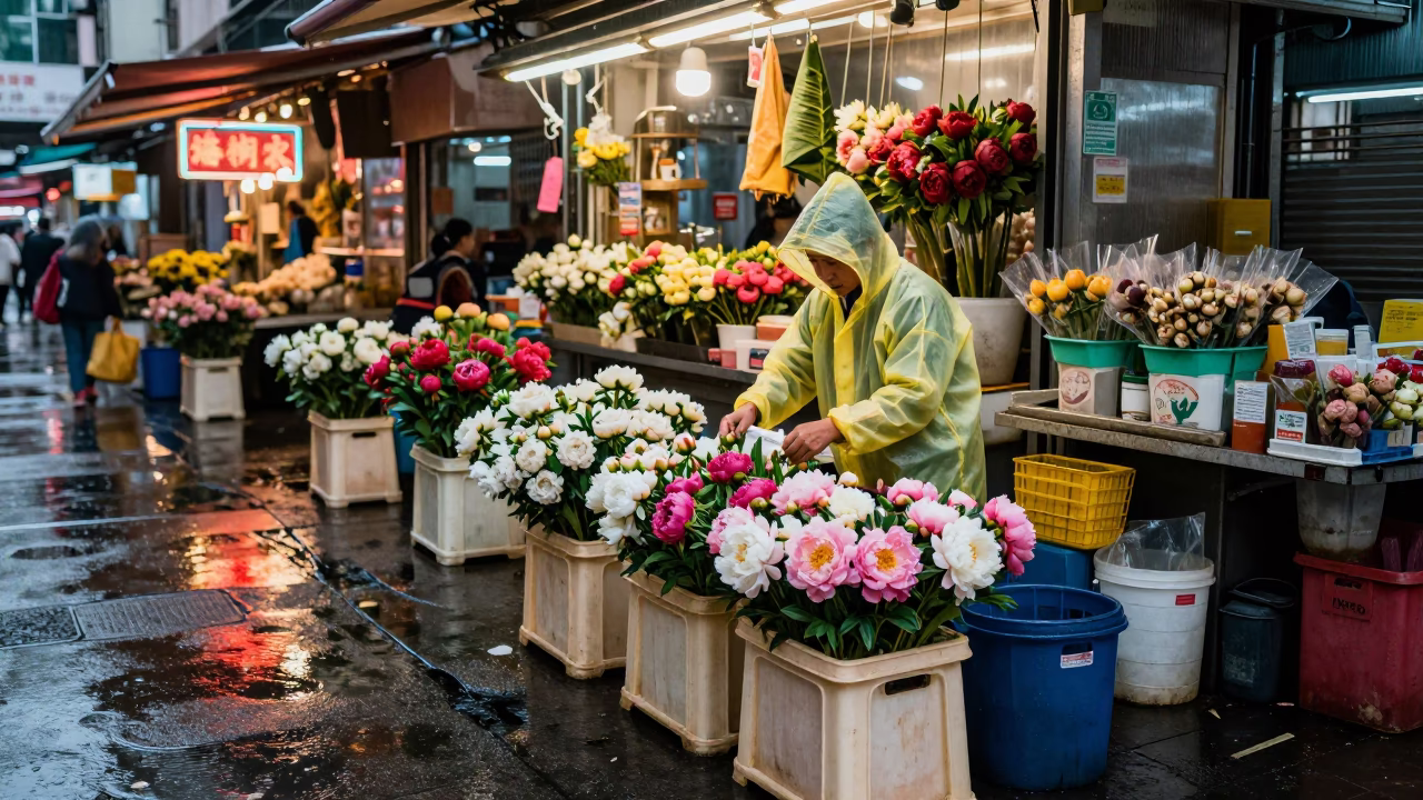 Sorting Peonies in Hong Kong in in Hong Kong, Hong Kong