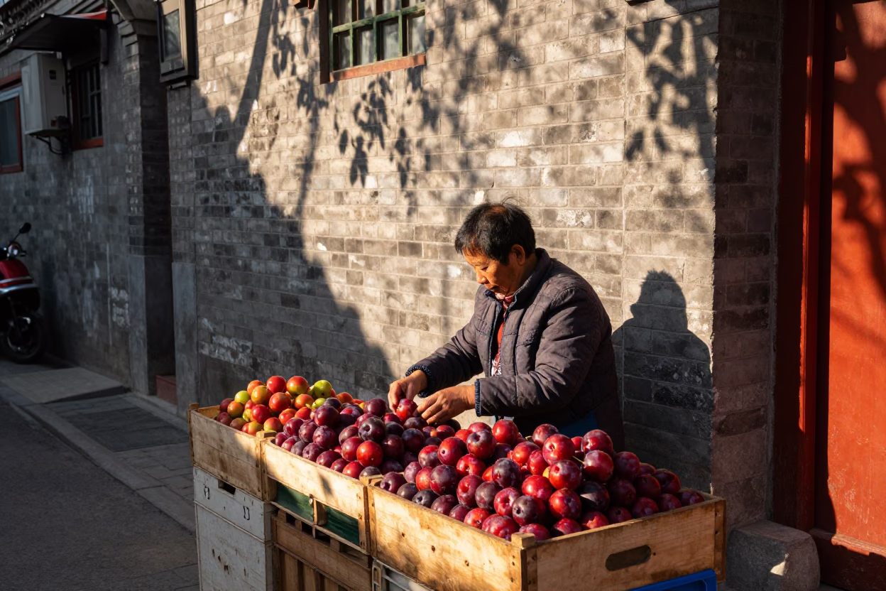 Sorting Plums in Beijing in in Beijing, China