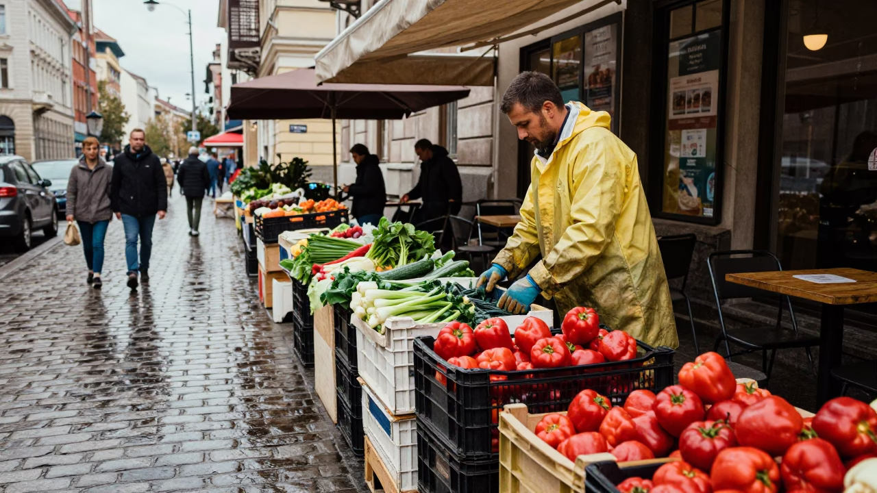 Sorting Produce in Budapest in in Budapest, Hungary