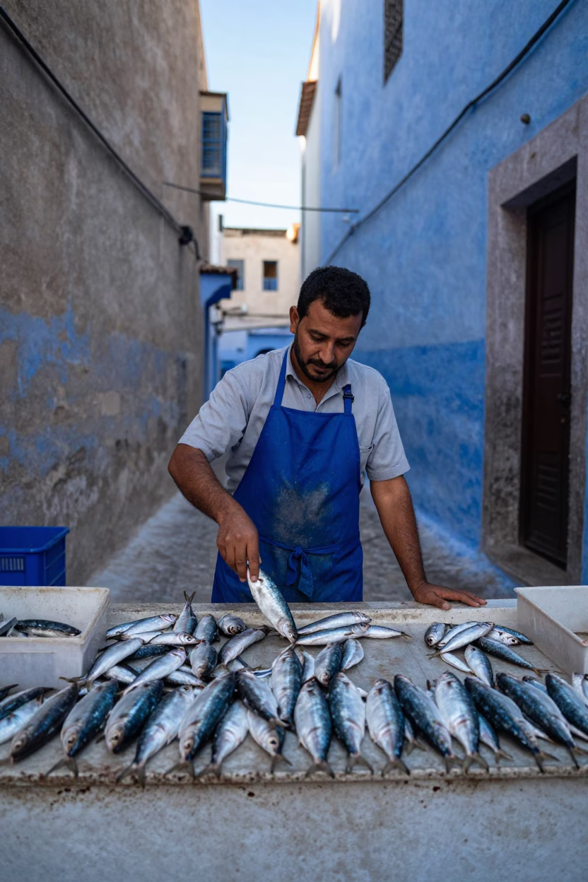 Sorting Sardines in Essaouira in in Essaouira, Morocco