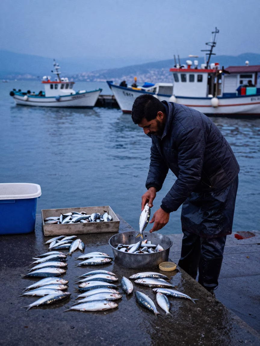 Sorting Sardines in Izmir in in Izmir, Turkey