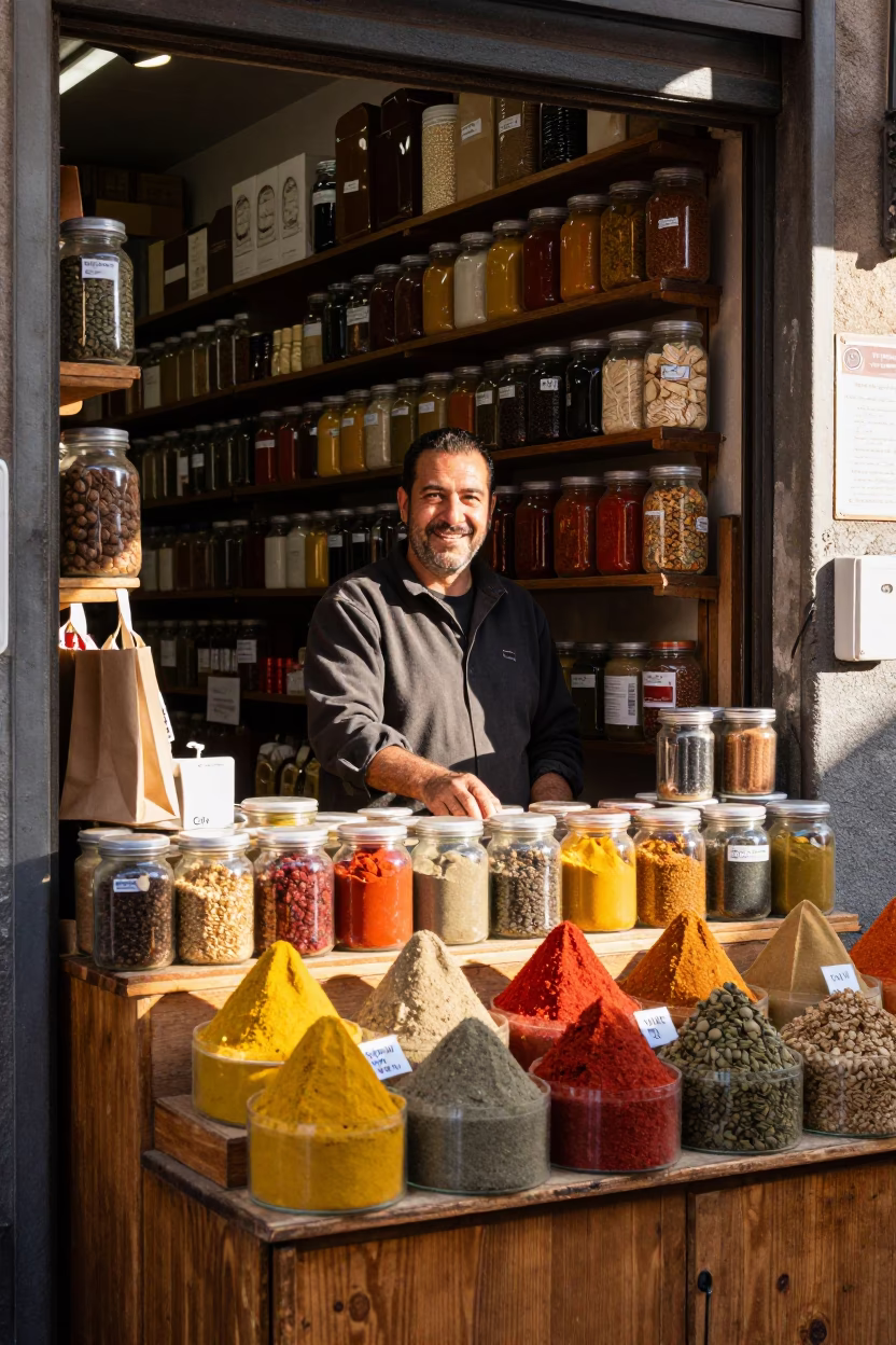 Sorting Spices just after sunrise in Naples in in Naples, Italy