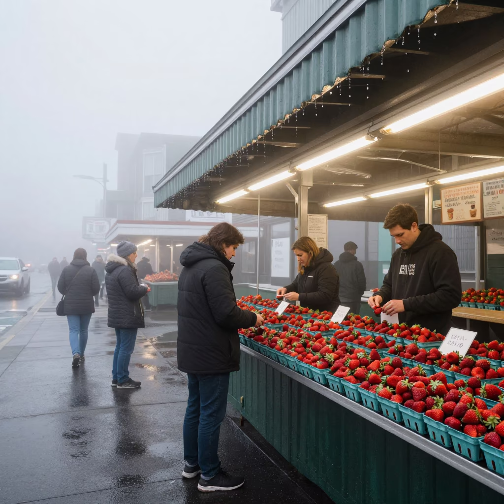 Sorting Strawberries in Seattle in in Seattle, Washington, United States
