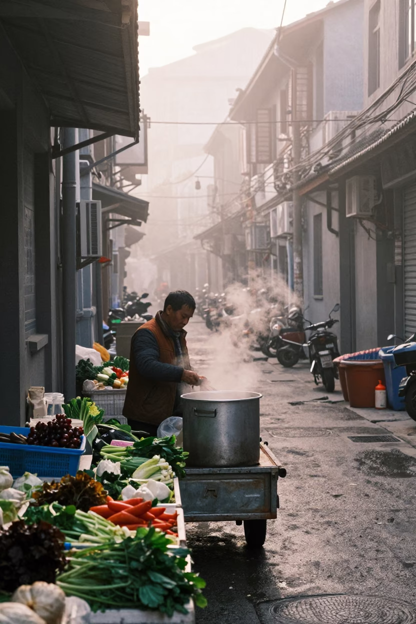 Sorting Vegetables in Shanghai in in Shanghai, China