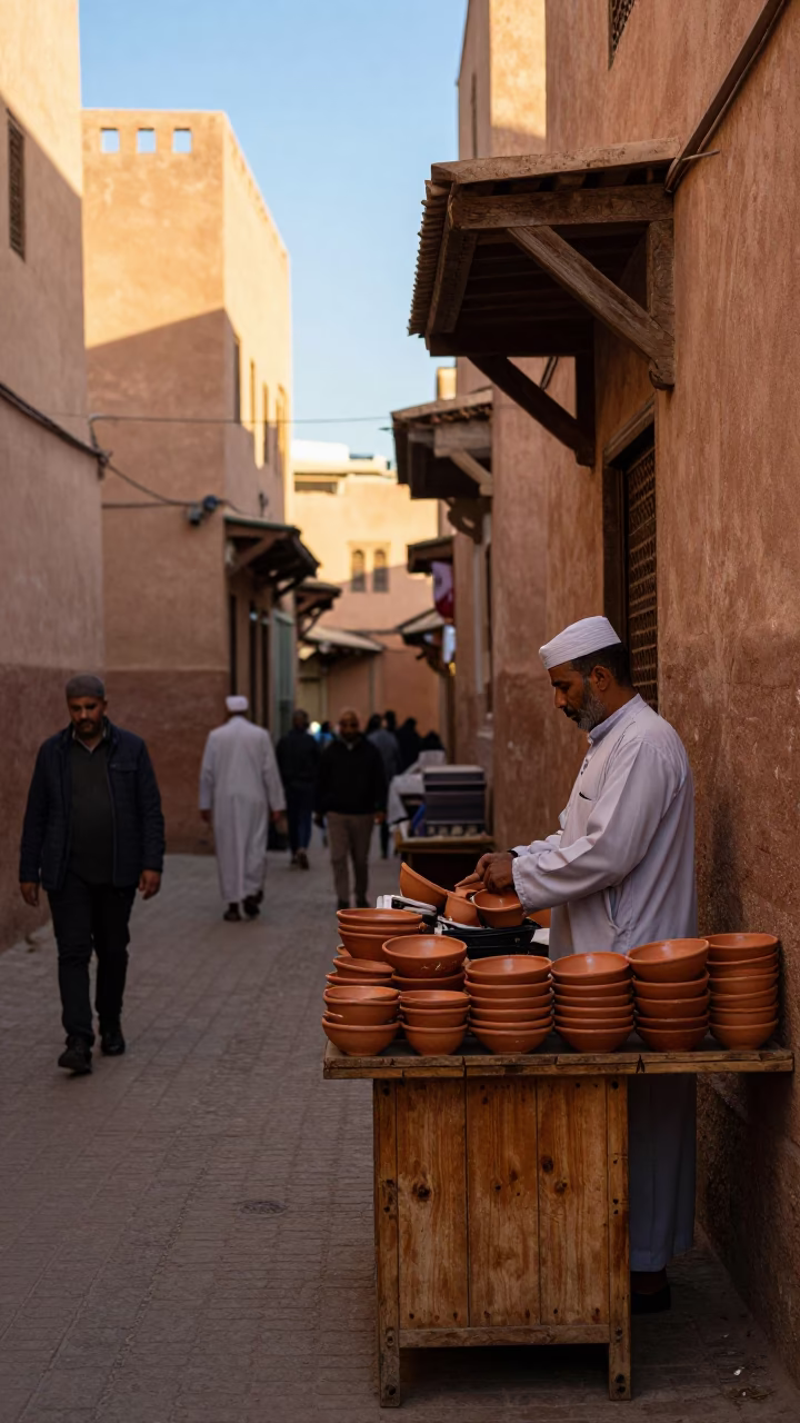 Souk Alleyway in Marrakech at Clear Late-afternoon Light in in Marrakech, Morocco