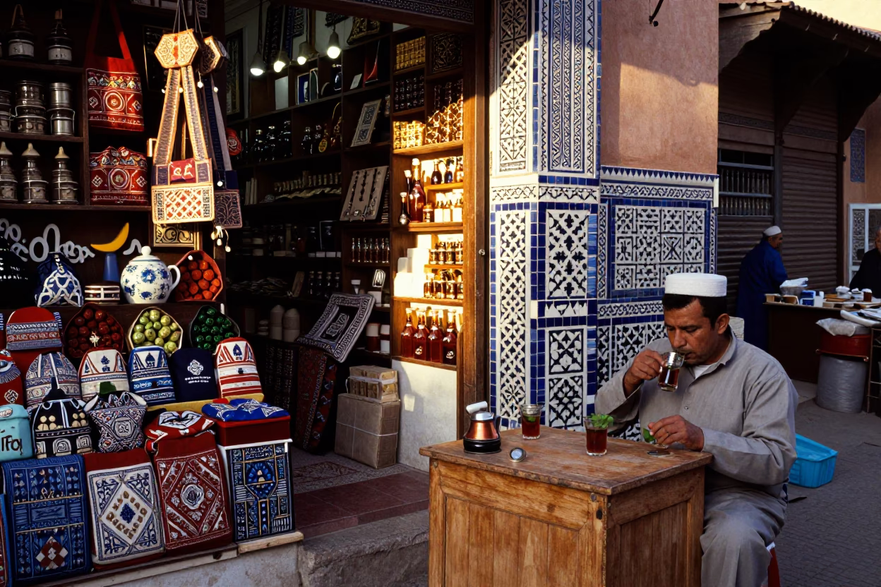Souk Morning just after sunrise in Marrakech in in Marrakech, Morocco