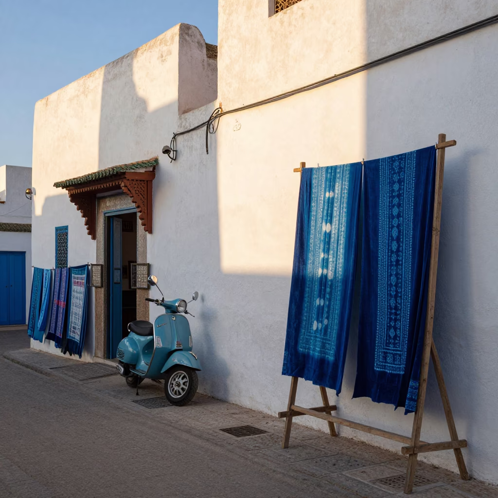 Souk Scene just after sunrise in Essaouira in in Essaouira, Morocco