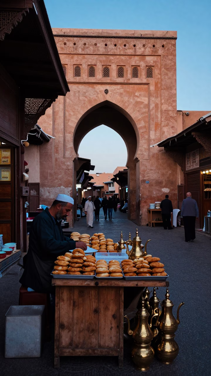 Souk Stall at Sunrise Light in Marrakech in in Marrakech, Morocco