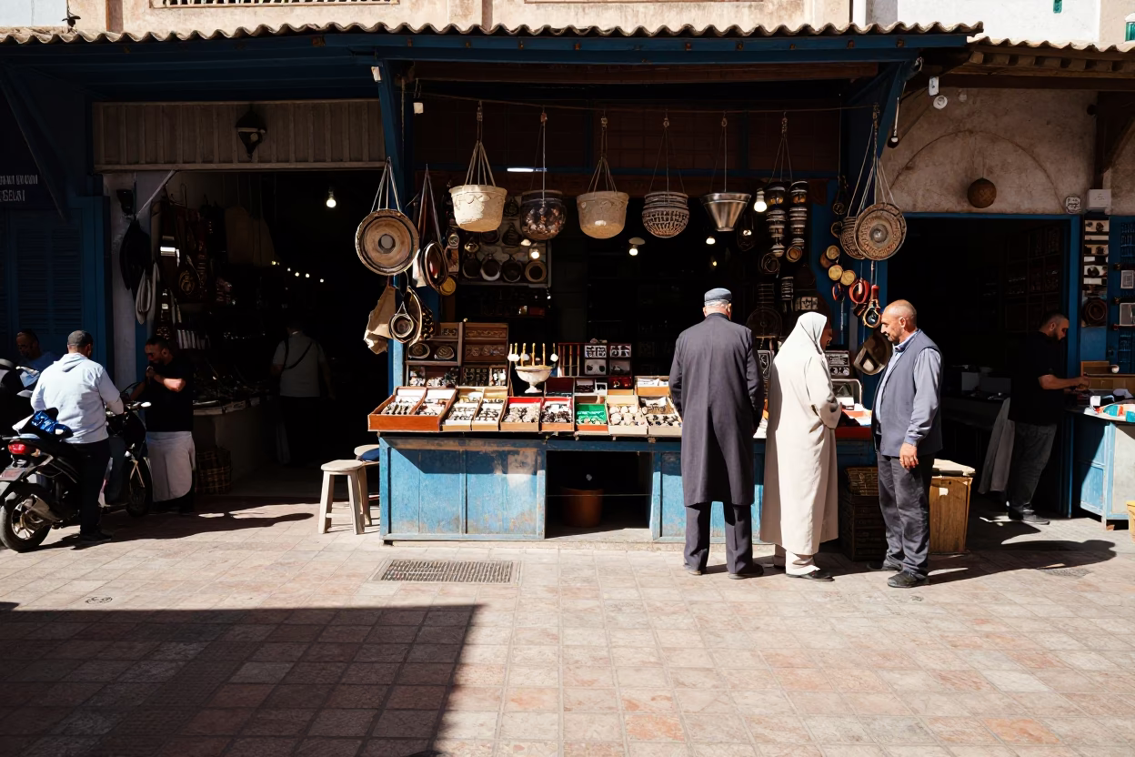 Souk Stall at The Flat Glare Of Noon Light in Tunis in in Tunis, Tunisia