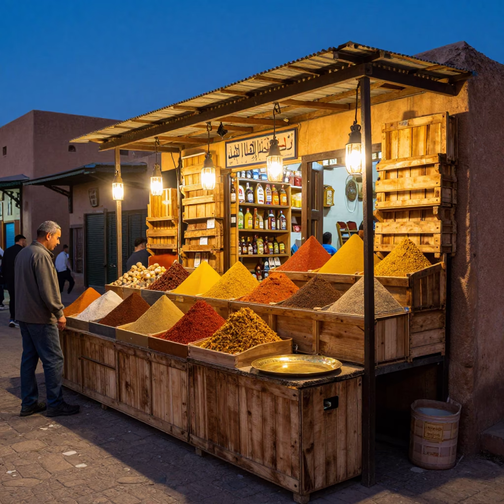 Souk Stall in Fez at Blue Hour in in Fez, Morocco
