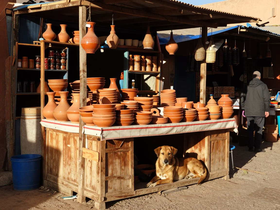 Souk Stall in Fez at Late Afternoon Light in in Fez, Morocco