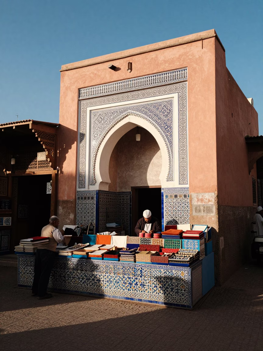 Souk Stall in Marrakech at Clear Late-afternoon Light in in Marrakech, Morocco