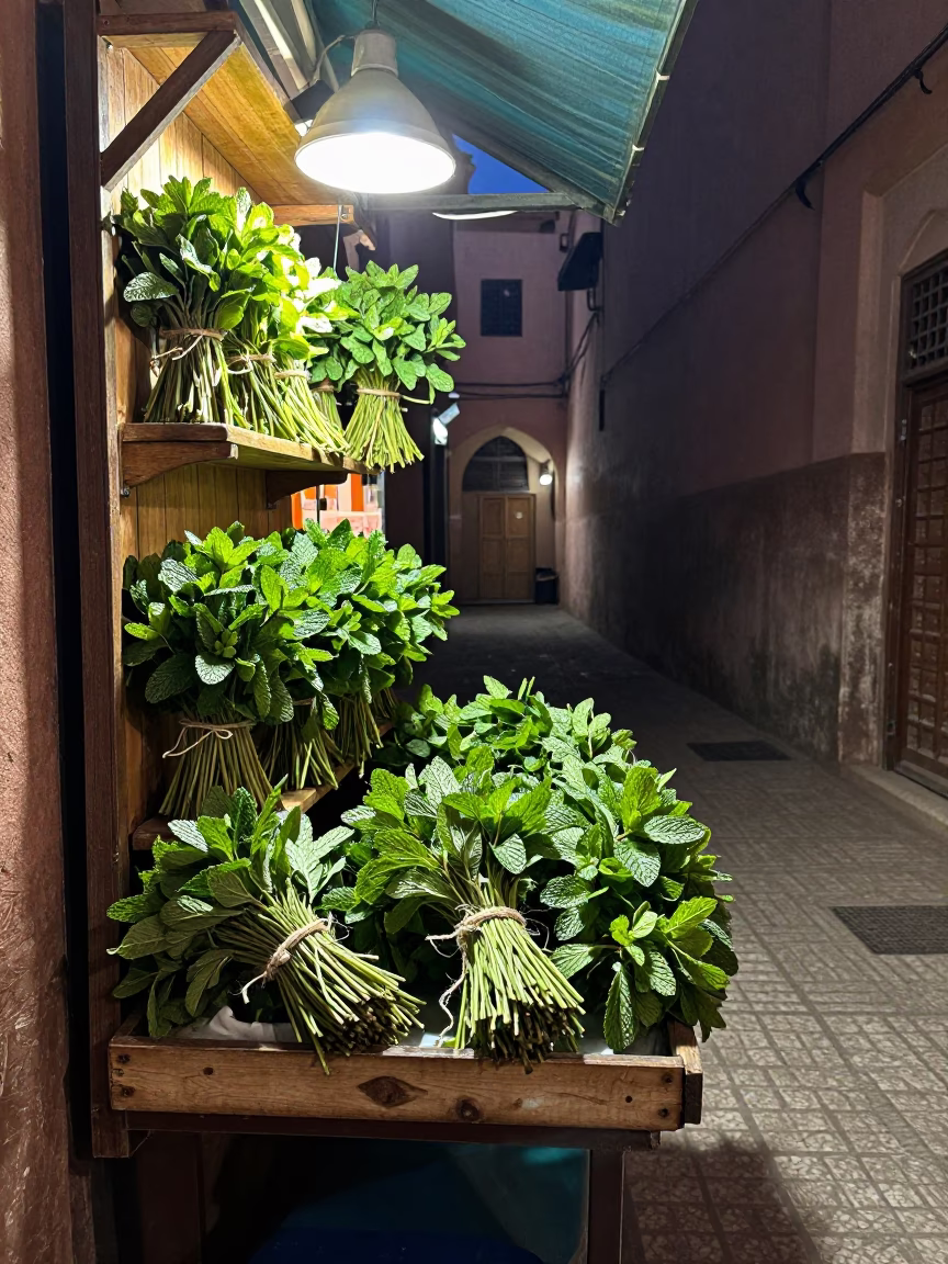 Souk Stall in Marrakech at Deep In The Night Light in in Marrakech, Morocco