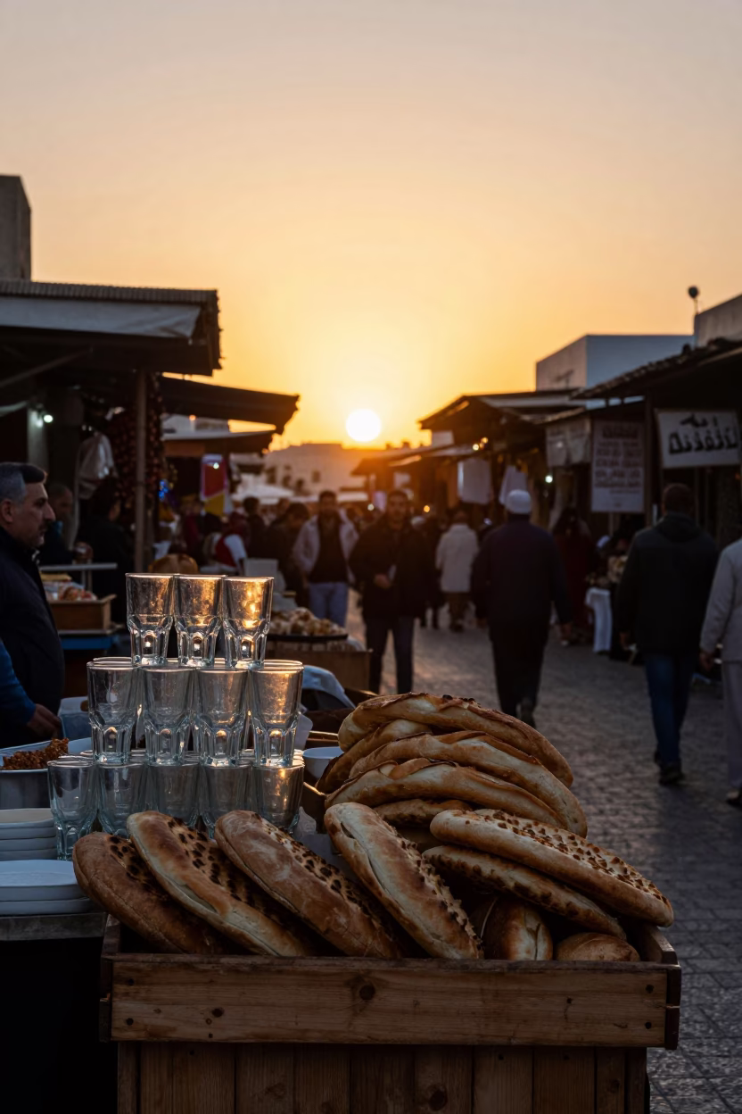 Souk Stall in Tunis at As The Sun Drops Toward The Horizon in in Tunis, Tunisia