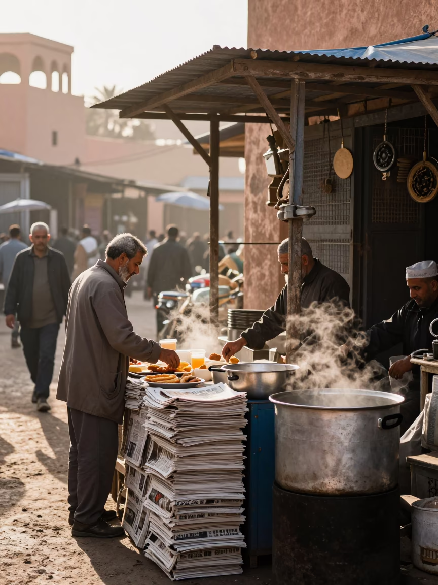 Souk Stall just after sunrise in Marrakech in in Marrakech, Morocco