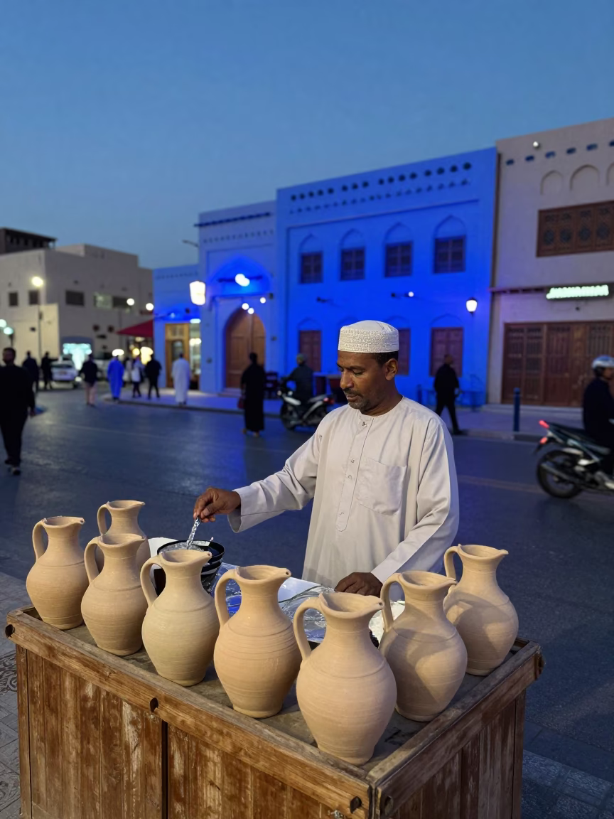 Souk Vendor in Muscat at The Last Blue Light Of Evening in in Muscat, Oman