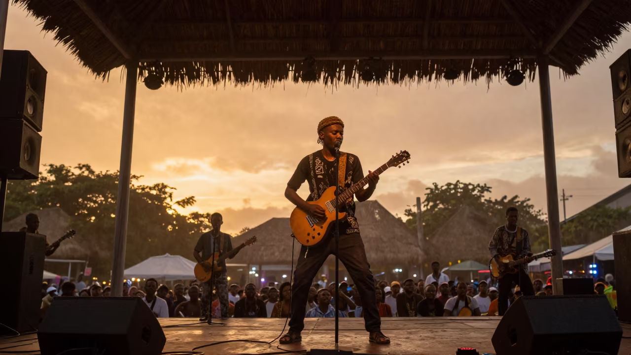 Soukous Guitarist Performing at Manila Festival in on a festival main stage in Manila