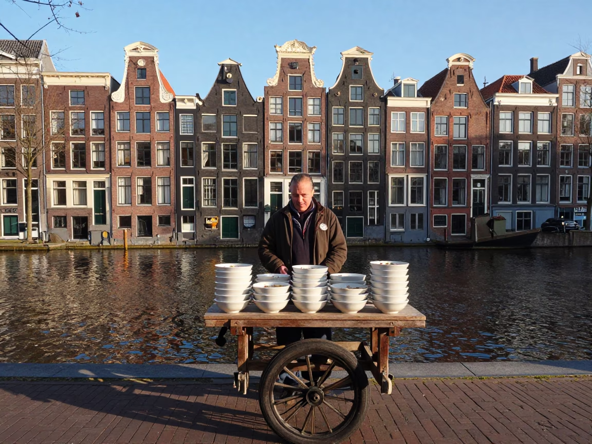 Soup Bowls in Amsterdam at Clear Late-afternoon Light in in Amsterdam, Netherlands