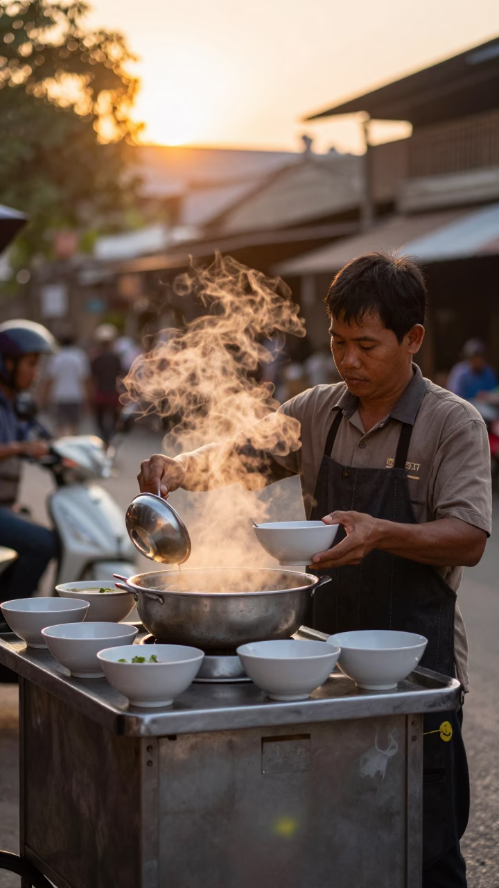 Soup Bowls in Chiang Mai at Sunset Light in in Chiang Mai, Thailand