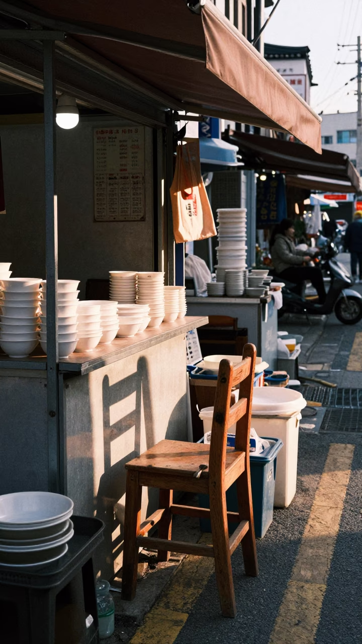 Soup Bowls in Seoul at As First Light Reaches The Scene in in Seoul, South Korea