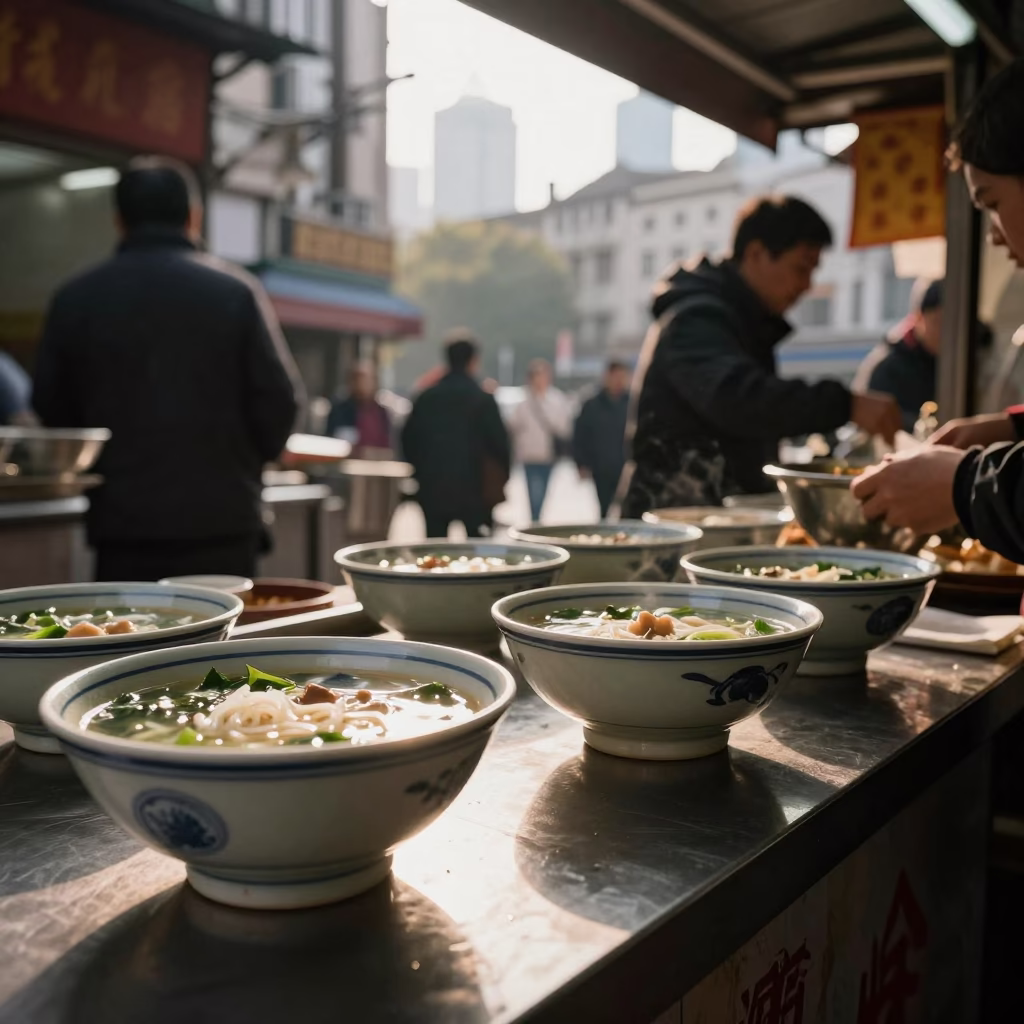 Soup Bowls in Shanghai at The Early Afternoon Light in in Shanghai, China