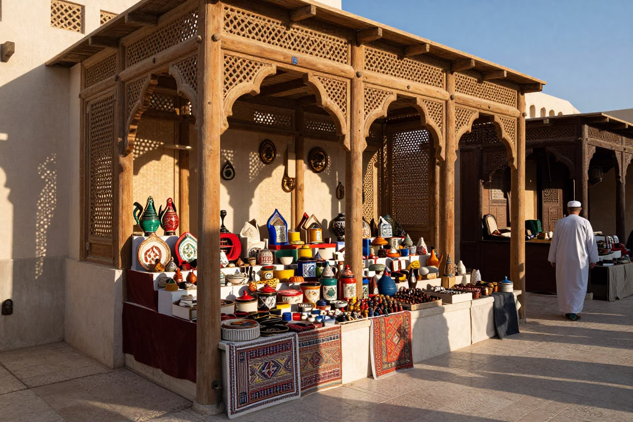 Souq Stall in Muscat at As First Light Reaches The Scene in in Muscat, Oman