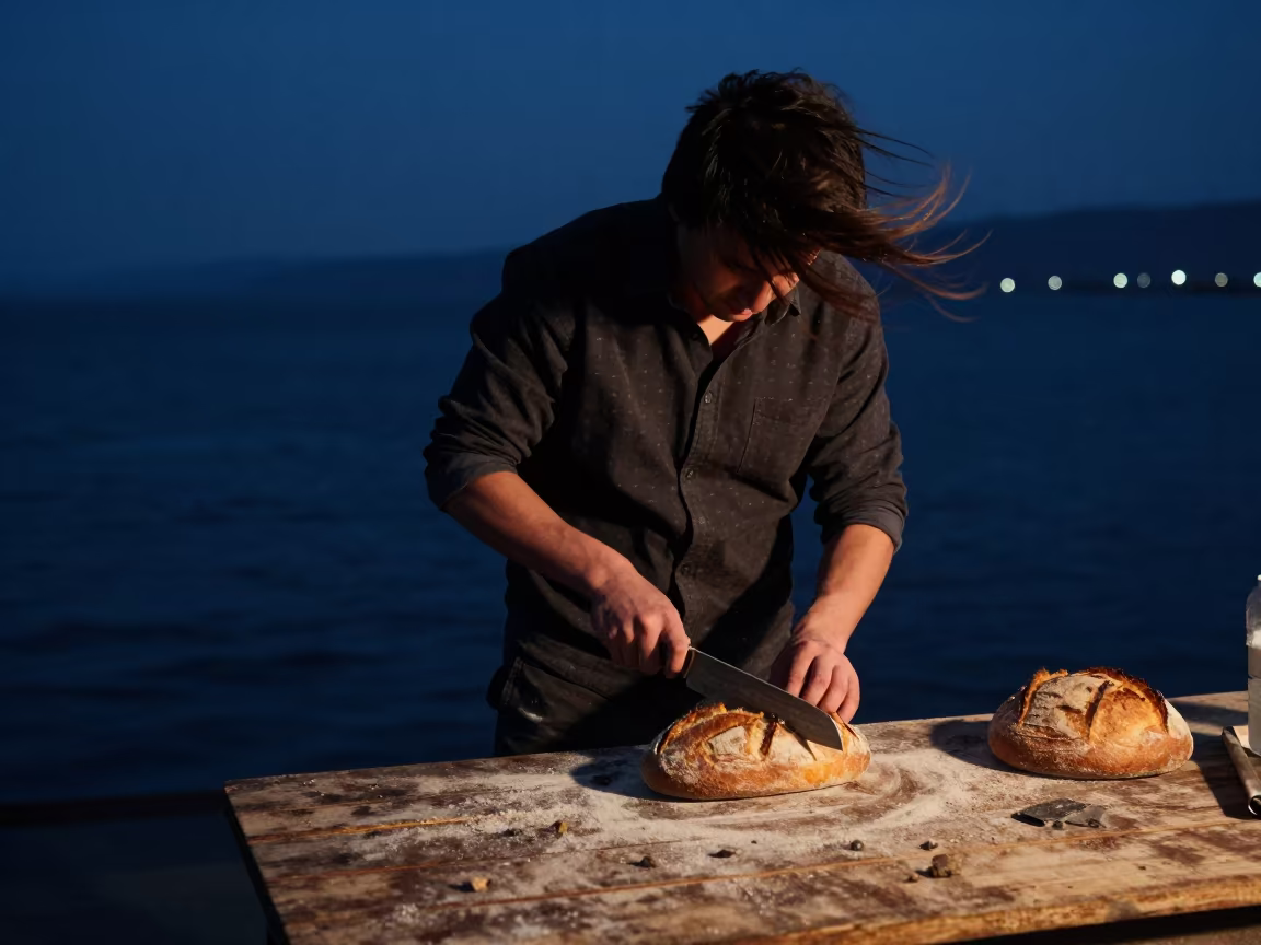 Sourdough Bread Sliced at Ulaanbaatar Harbor in at a harbor edge in Ulaanbaatar
