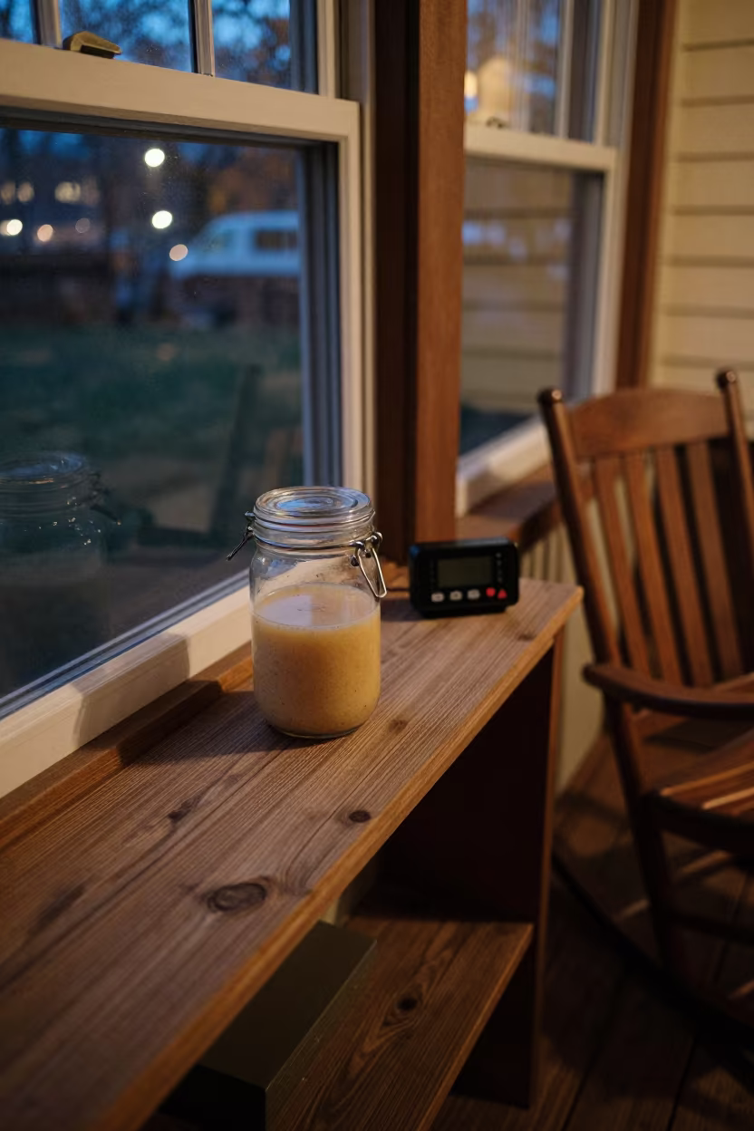 Sourdough Jar Timer Porch Shelf Sapporo in on a porch with a rocking chair in Sapporo