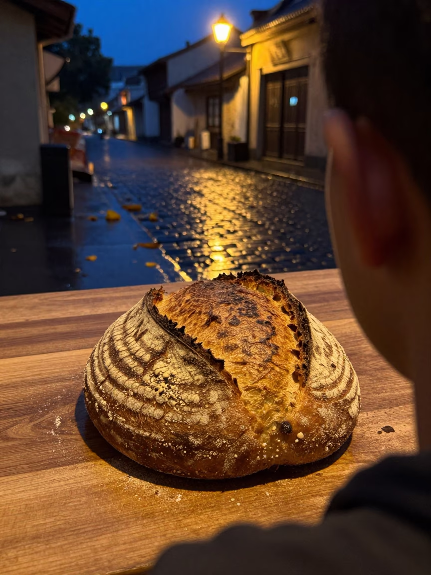 Sourdough Loaf in Hue Old Quarter Night Rain in in the old quarter in Hue