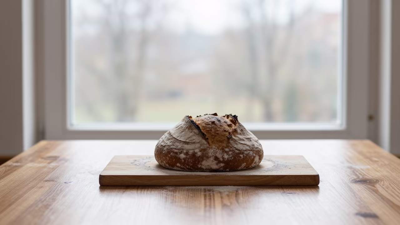 Sourdough Loaf Morning Light Lodz Cafe in on a cafe table by a window in Lodz