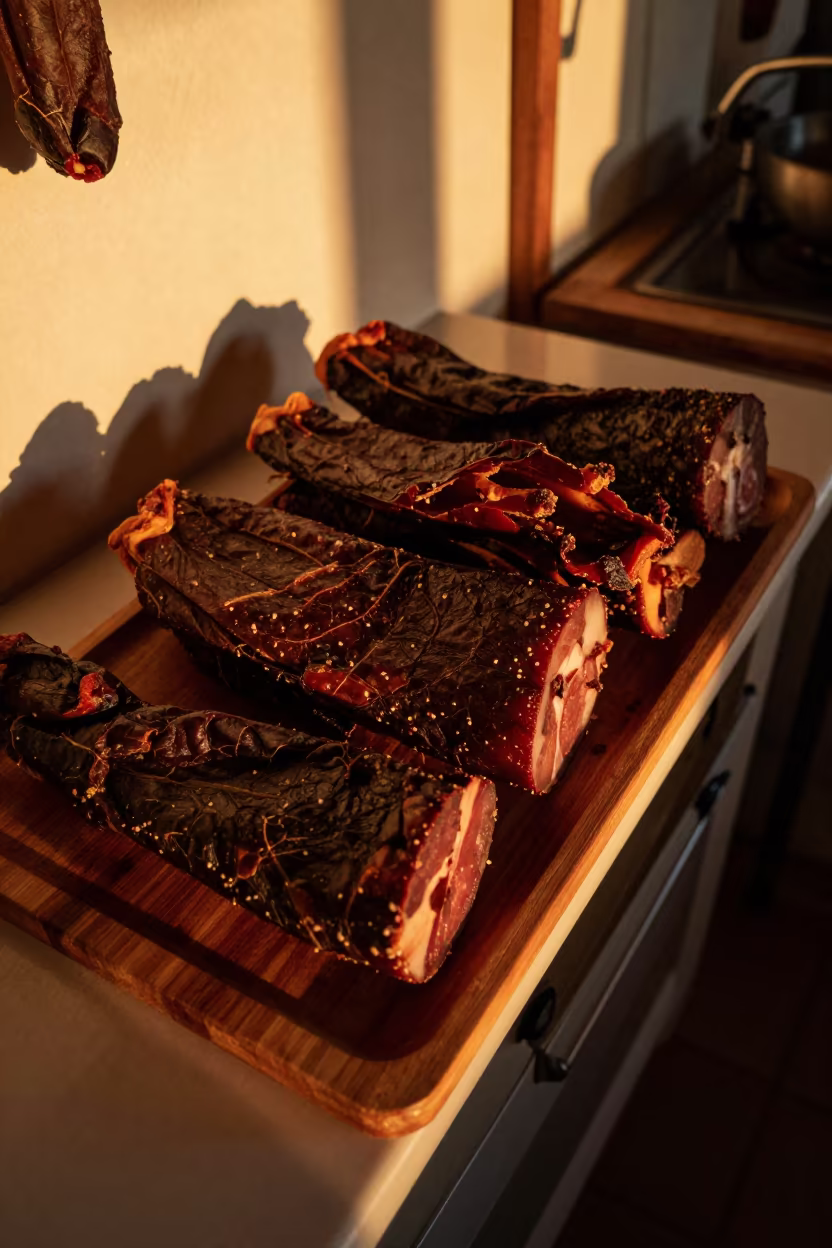 South African Biltong and Droëwors on Kitchen Worktop in on a kitchen worktop in Coatzacoalcos