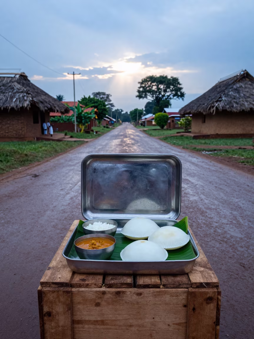 South Indian Idli Sambar in Bulawayo Village Dawn in in a village lane near Bulawayo