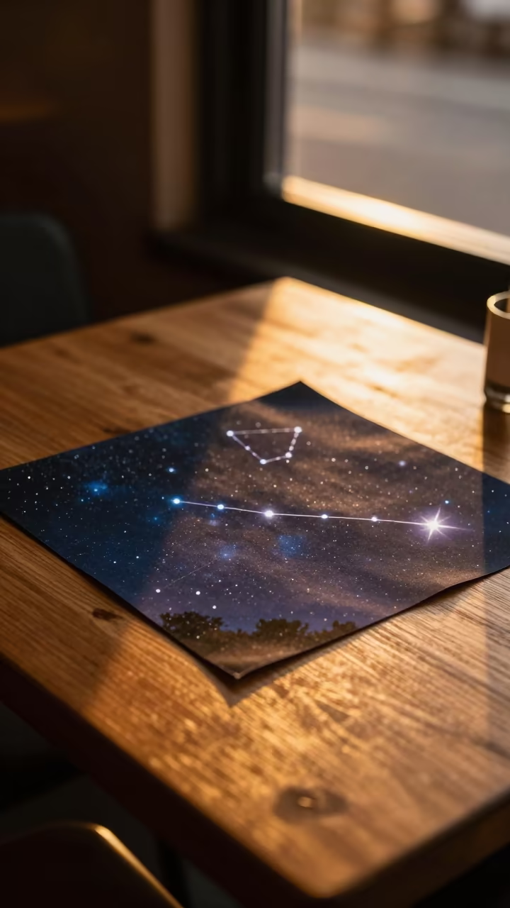 Southern Cross over Cafe Table at Sunset in on a cafe table by a window near Harare
