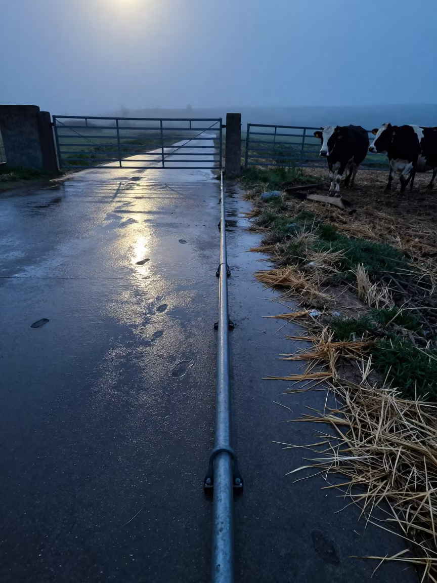 Sow Foster Card Rail with Boot Prints in Armenian Evening in beside a pasture gate in Armenia
