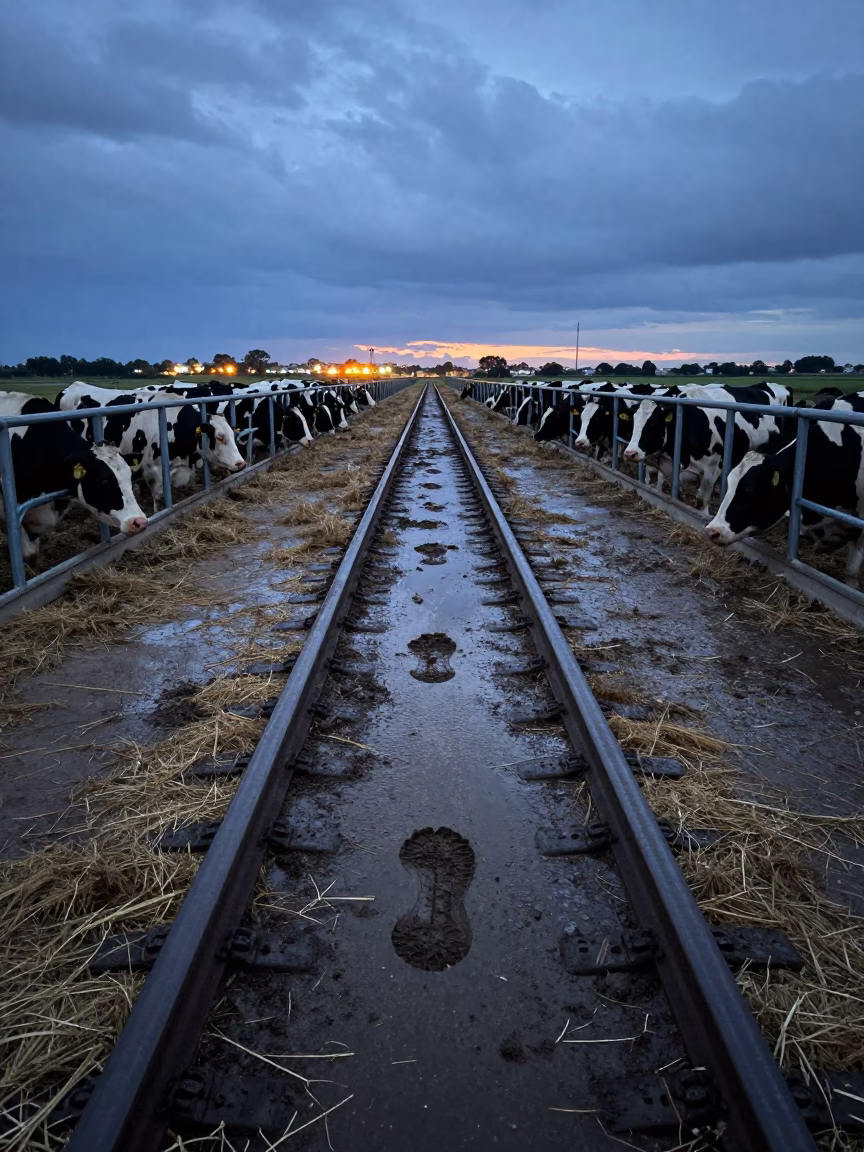 Sow Foster Rail with Boot Prints in along a feedlot lane in Argentina