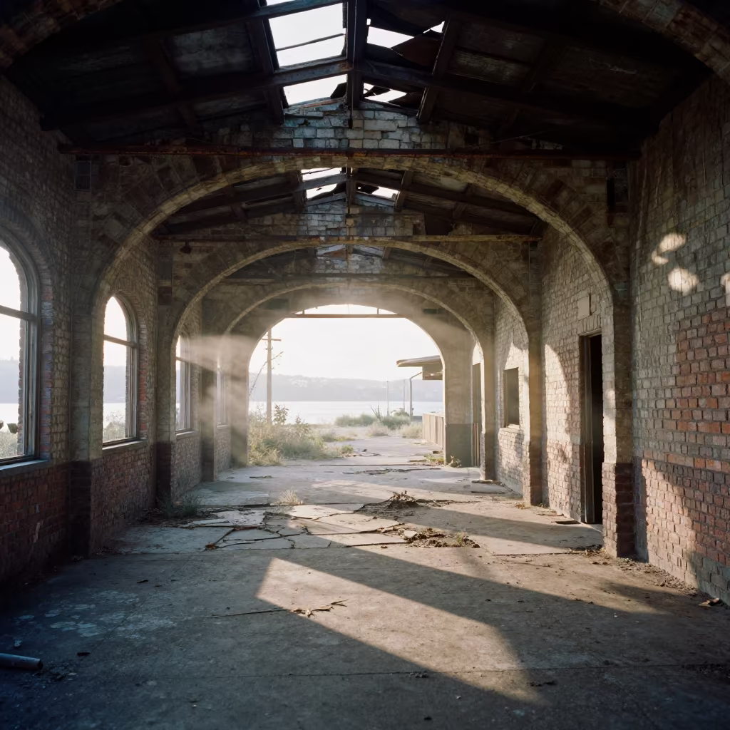 Soweto Abandoned Station Broken Stone Arch Skylight in beneath a broken stone arch near Soweto