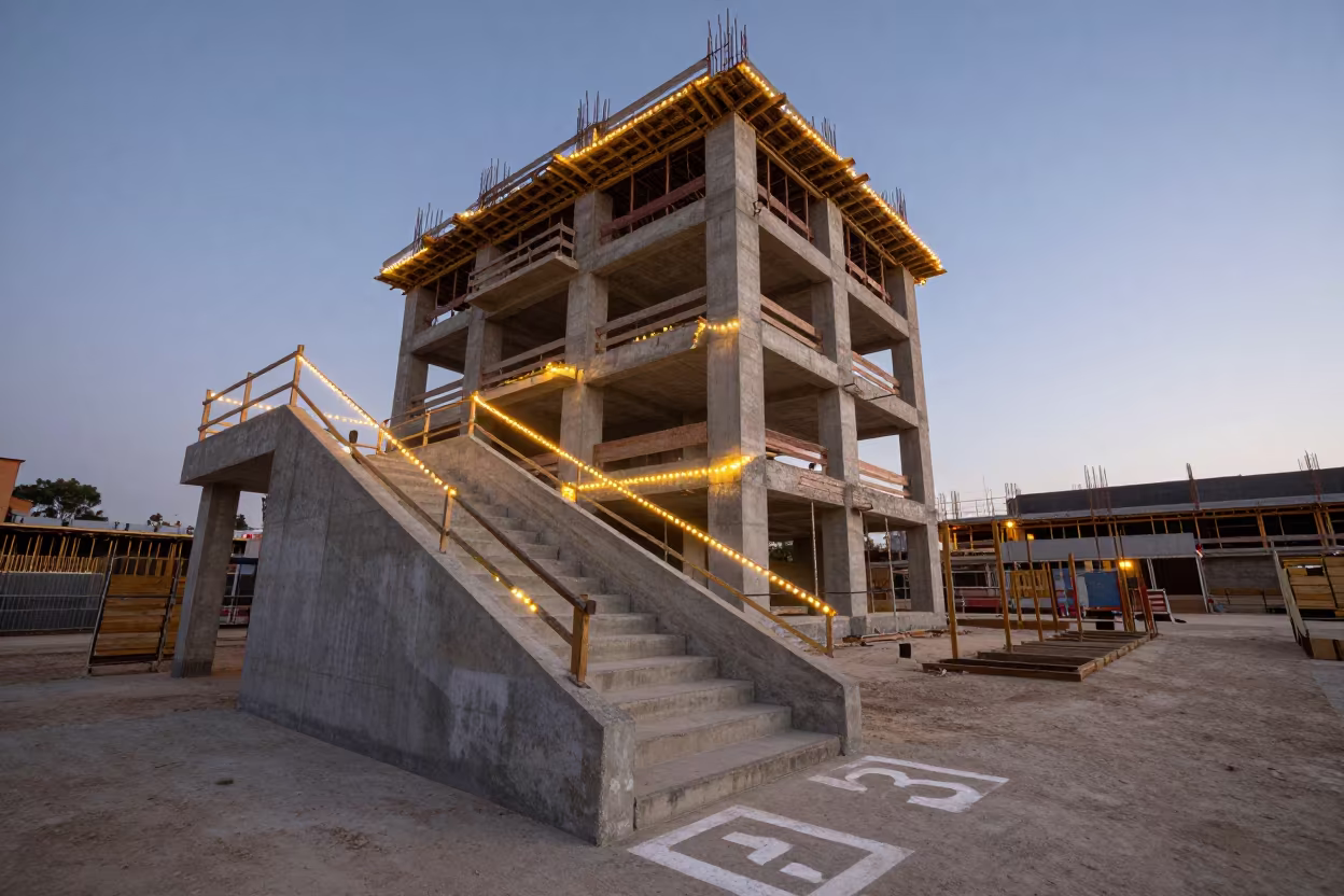 Soweto Stair Tower Construction at Indigo Twilight in inside a bare shell stair tower near Soweto