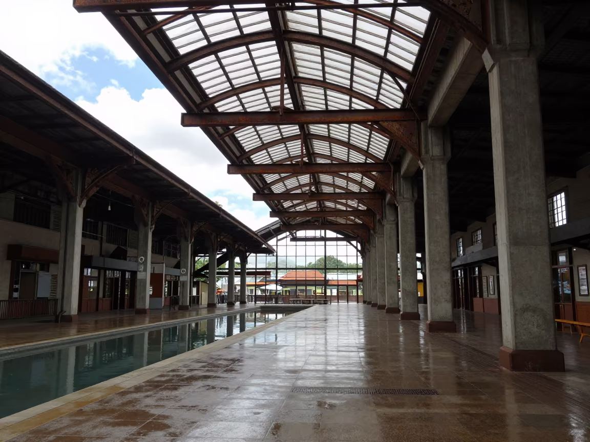 Restored Soweto Train Terminal Hall Pool Sky in inside a restored train terminal in Soweto