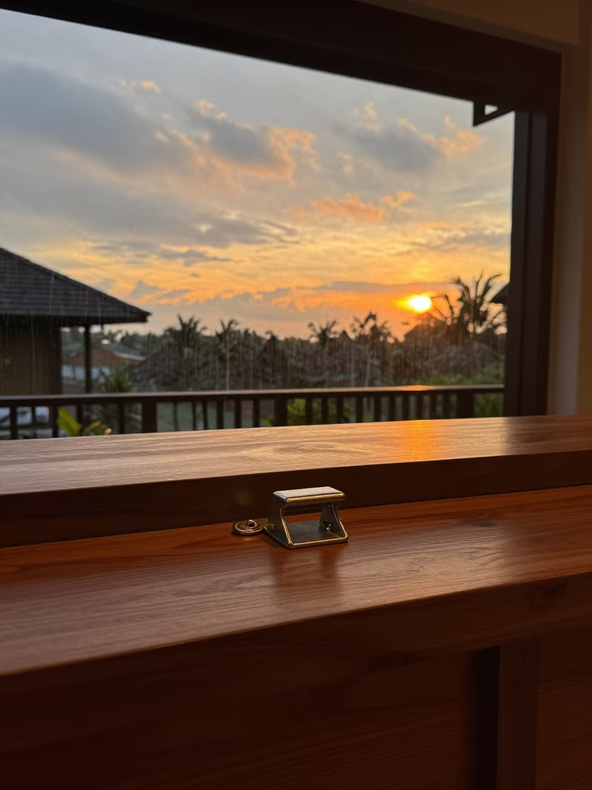 Spa Bed Latch Kit in Bali Evening Light in inside a spa reception in Denpasar