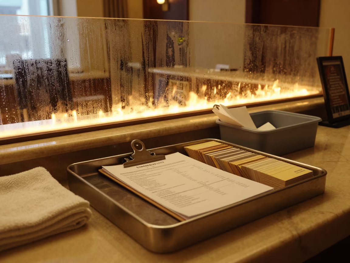 Spa Intake Tray in Kazan Hotel Lobby Before Dawn in inside a hotel lobby in Kazan