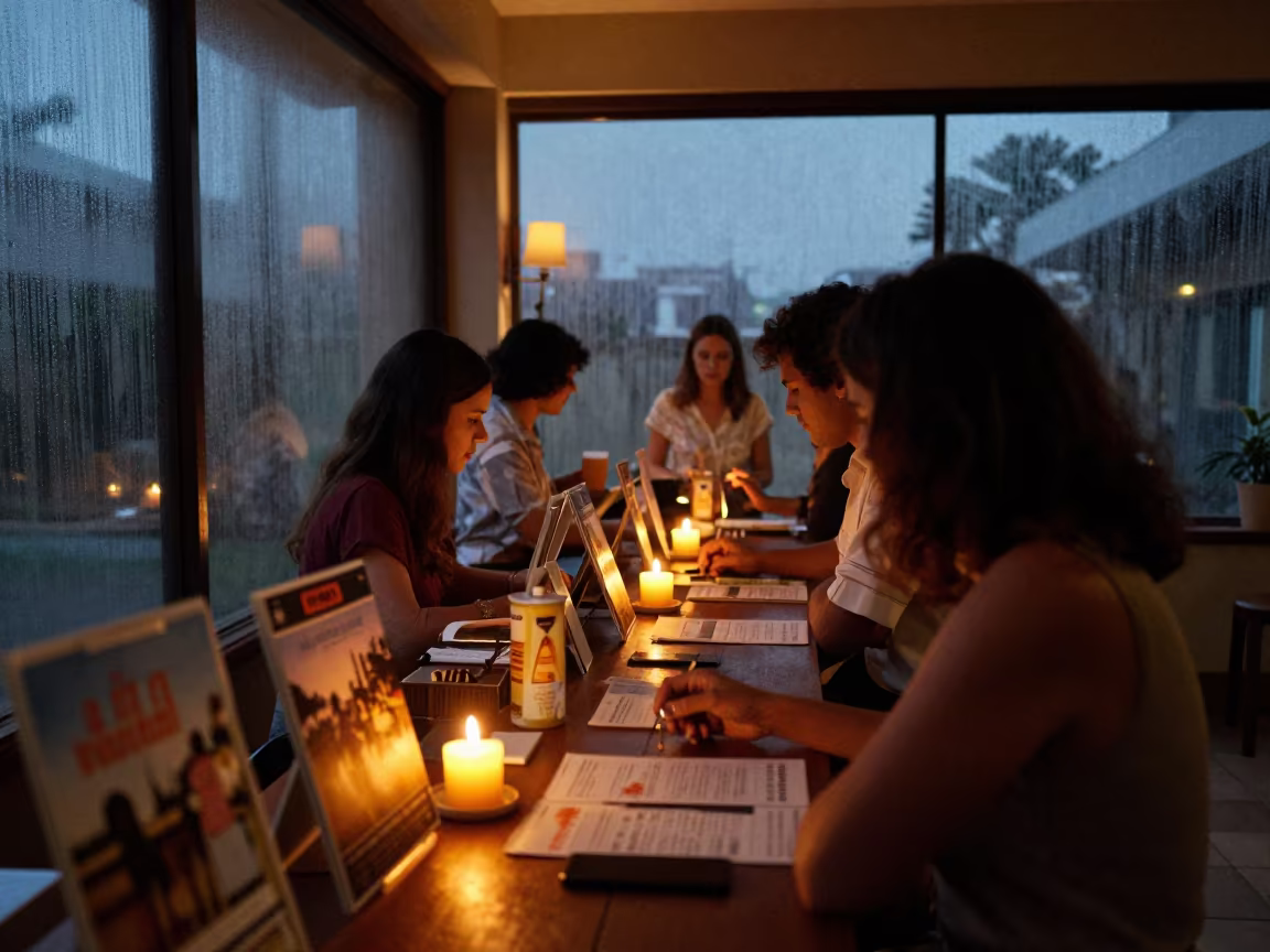Spa Queue at Twilight with Candlelight and Condensation in inside a spa reception in Belo Horizonte