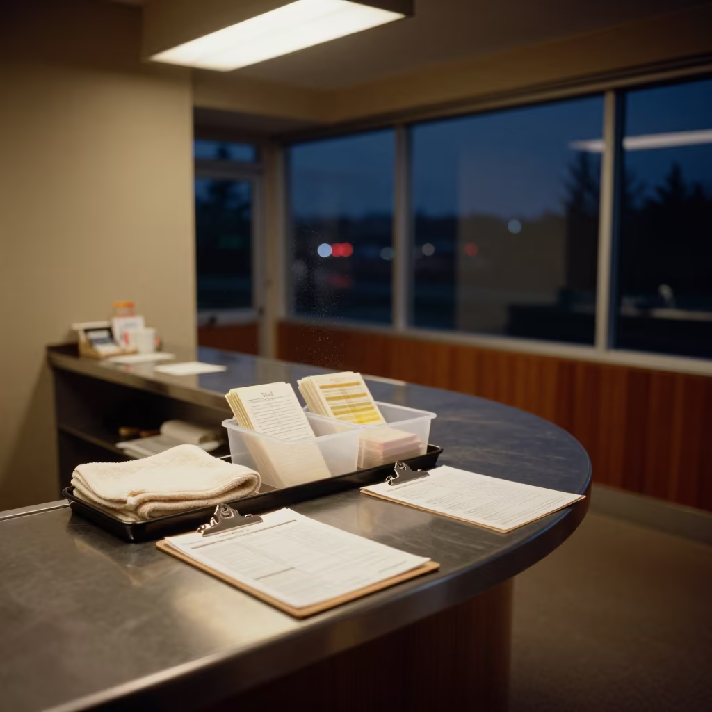 Spa Reception Clipboard Tray Under Night Neon Light in inside a spa reception in Seattle