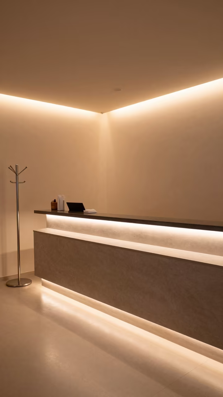 Spa Reception Coat Rack Counter Chennai Evening in inside a spa reception in Chennai