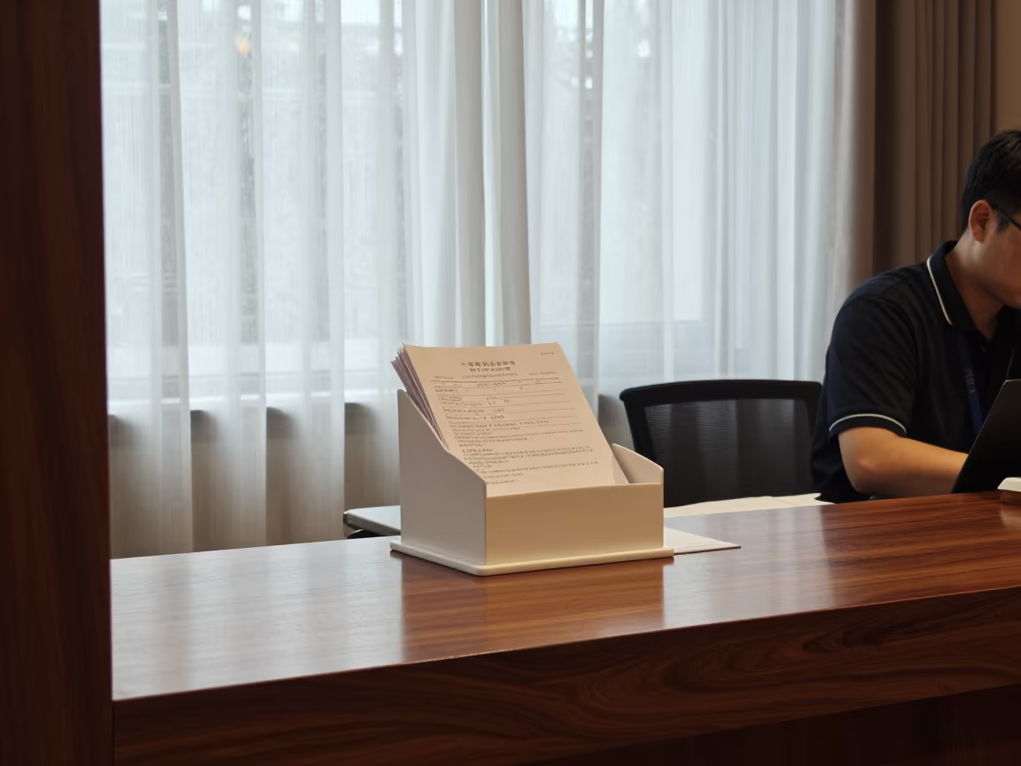 Spa Reception Fee Folio Rack Noon Light in inside a spa reception in Kunming